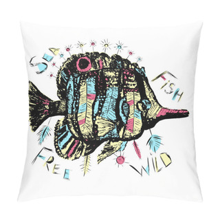 Personality  Colored Vector Illustration With Exotic Fish, Colored Drawing In Boho Style Pillow Covers