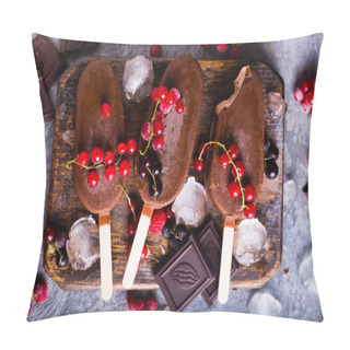 Personality  Chocolate Popsicles On Ice With Fresh Fruits And Berries Pillow Covers