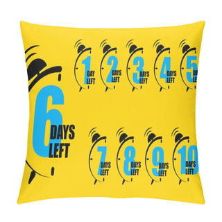 Personality  Countdown Series With Alarm Clock Showing Days Left From 1 To 10. Time Management And Deadline Concept. Vector Illustration. EPS 10. Stock Image. Pillow Covers