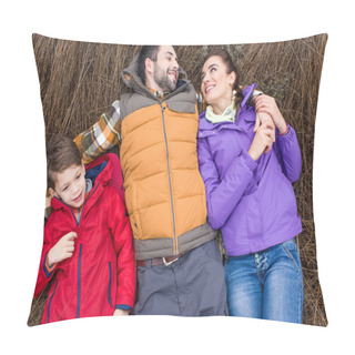 Personality  Smiling Family Hugging In Grass  Pillow Covers