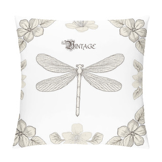 Personality  Dragonfly Drawing Vintage Engraving Style Pillow Covers