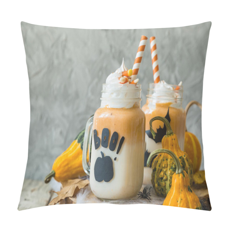 Personality  Halloween Style Pumpkin Spice Latte In Glass Jar Pillow Covers