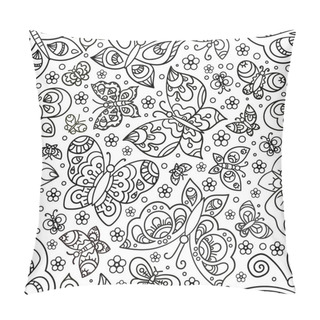 Personality  Seamless Background With Butterflies. Black And White Linear Drawing. Doodle Style. Vector Pillow Covers