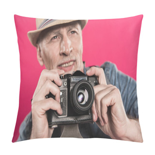 Personality  Man With Retro Photo Camera Pillow Covers