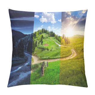 Personality  Cross Road On Hillside Meadow In Mountain Pillow Covers