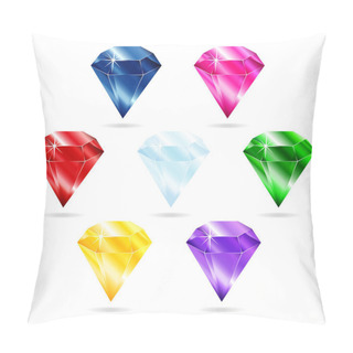 Personality  A Set Of Seven Precious Stones: Diamond, Ruby, Emerald, Sapphire, Amethyst. Isolated Objects On A White Background, Vector Illustration Pillow Covers