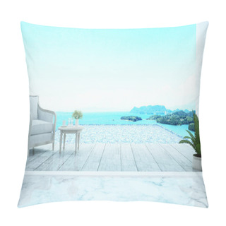 Personality  Living Area On Pool Deck And Swimming Pool With Panorama Sea View - Pool Terrace And Swimming Pool Sea View And Island View In Hotel Or Resort - Artwork For Summer Time - 3D Rendering Pillow Covers
