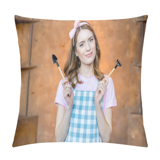 Personality  Woman Holding Garden Tools Pillow Covers