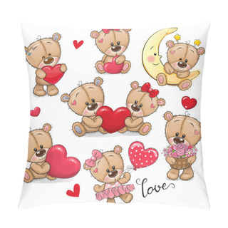 Personality  Set Of Cute Cartoon Teddy Bear On A White Background Pillow Covers