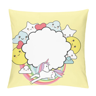 Personality  Cute Frame With Sweet Unicorn, Stars, Clouds And Sun - Kawaii Style Pillow Covers