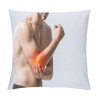 Personality  Partial View Of Sportsman With Elbow Pain Isolated On Grey Pillow Covers