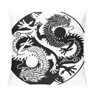 Personality  Black And White Dragon Silhouettes In The Yin Yang Symbol. Traditional Mythological Creature Of East Asia. Tattoo.Celestial Feng Shui Animal. Side View. Graphic Style Vector Illustration Pillow Covers