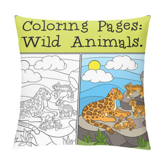 Personality  Coloring Pages: Wild Animals. Mother Jaguar With Her Cubs. Pillow Covers
