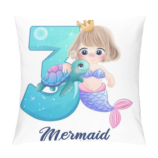 Personality  Cute Doodle Mermaid With Number For Birthday Party Illustration Pillow Covers