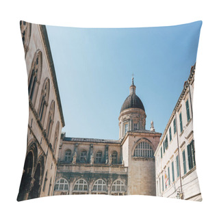 Personality  Low Angle View Of Virgin Mary Ascension Cathedral And Clear Blue Sky In Dubrovnik City, Croatia Pillow Covers