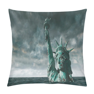 Personality  Apocalyptic Water View. Old Statue Of Liberty In Storm. 3d Render Pillow Covers