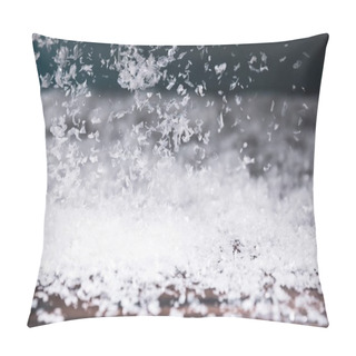 Personality  Winter Background With Snow Falling On Wooden Surface Pillow Covers
