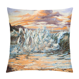 Personality  The Horses Running From Waves Pillow Covers