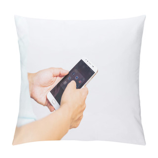 Personality  SHANGHAI, CHINA - MAY, 2018 : Women Hand Using Smartphone With Icons Of Social Media On Screen, Smartphone Life Style Pillow Covers