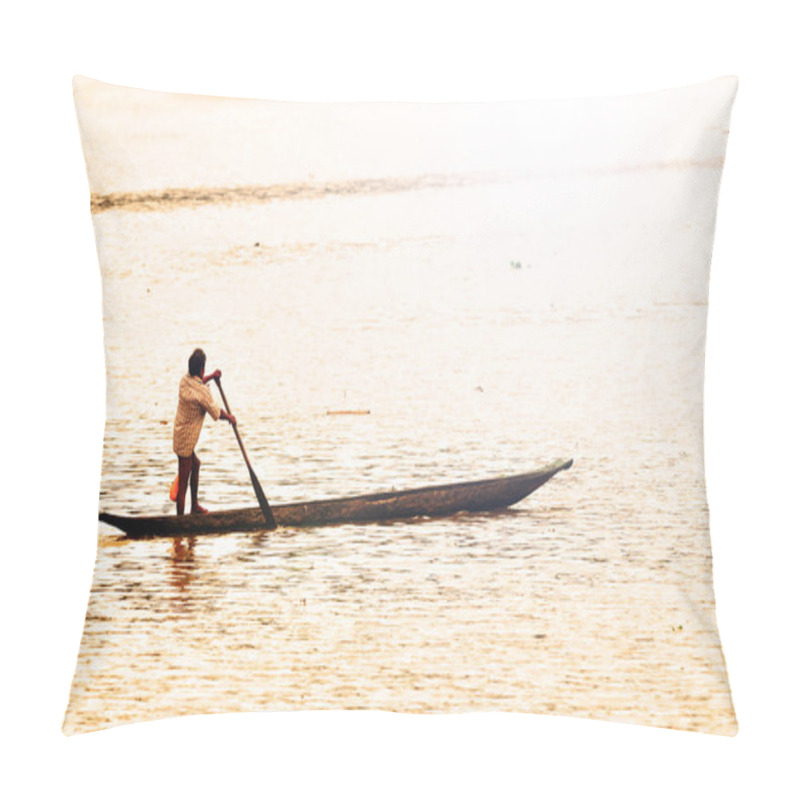 Personality  Embera Indian Rowing His Canoe Across The Chagres River In Panama At Sunrise Pillow Covers