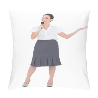 Personality  Cheerful Presenter Holding Microphone Pillow Covers