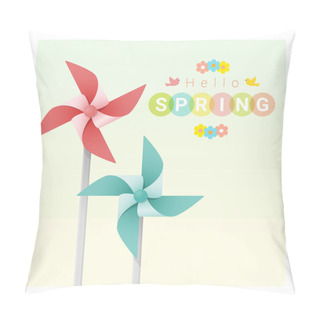 Personality  Hello Spring Background With Colorful Pinwheels , Vector , Illustration Pillow Covers