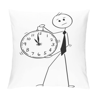 Personality  Conceptual Cartoon Of Businessman Holding Large Clock Pillow Covers