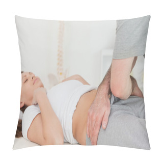 Personality  Brunette Woman Lying While A Physiotherapist Touching Her Hips Pillow Covers