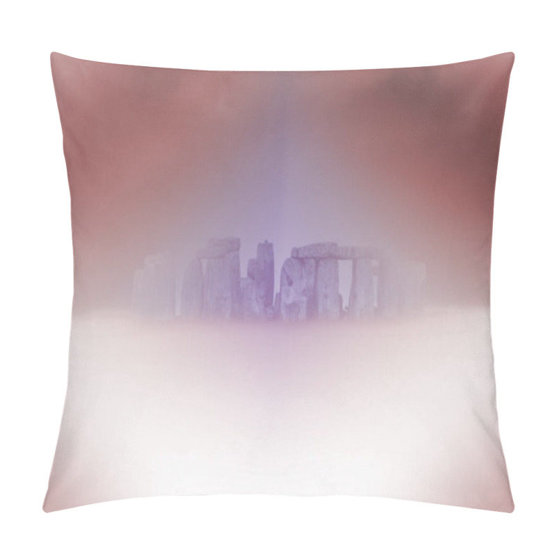 Personality  Surreal landscape. Stonehenge in the fog. 3D rendering pillow covers