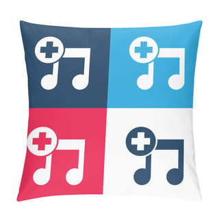 Personality  Add A Song Interface Symbol Blue And Red Four Color Minimal Icon Set Pillow Covers