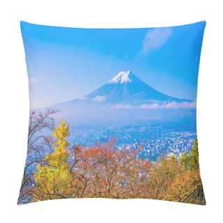 Personality  Beautiful Landscape Of Mountain Fuji Around Maple Leaf Tree With White Cloud And Blue Sky In Autumn Season At Yamanashi Japan Pillow Covers