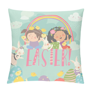 Personality  Cute Little Girls With Easter Theme. Happy Easter Pillow Covers