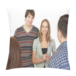 Personality  Meeting Of Young Pair With Parents. Pillow Covers