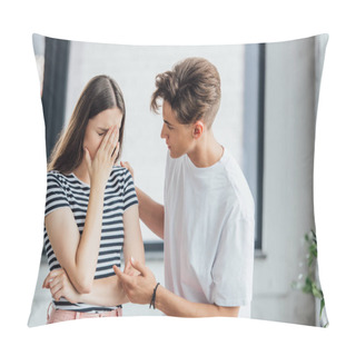 Personality  Teen Boy In White T-shirt Supporting Crying Friend Pillow Covers