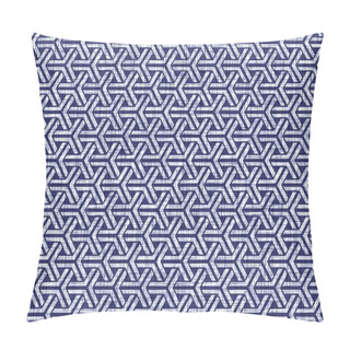 Personality  Seamless Indigo Geometric Texture. Navy Blue Woven Geo Shape Cotton Dyed Effect Background. Japanese Repeat Batik Resist Abstract Motif Pattern. Asian Fusion All Over Textile Blur Cloth Print. Pillow Covers