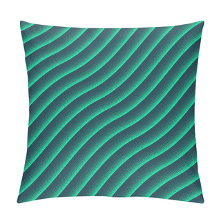 Personality  Smooth Wavy Curved Lines Vector Seamless Pattern Trend Turquoise Abstract Background. Half Tone Art Illustration For Textile Print. Repetitive Graphical Striped Abstraction Wallpaper Dot Work Texture Pillow Covers