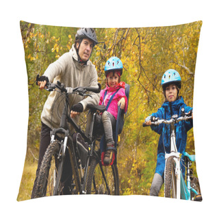 Personality  Happy Active Family Cycling On Bikes Outdoors Pillow Covers