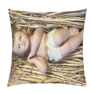Personality  Baby Jesus Newborn Resting In The Manger With Straw At Christmas Pillow Covers