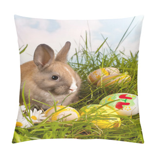 Personality  Easter Bunny And Painted Eggs Pillow Covers