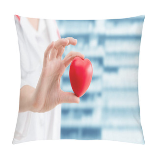 Personality  Doctor Holding A Red Heart At Hospital Office. Medical Health Care And Doctor Staff Service Concept. Pillow Covers