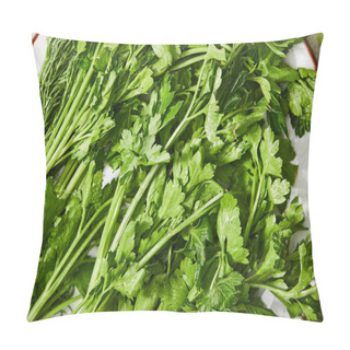 Personality  Top View Of Green Parsley And Dill On Plate Pillow Covers