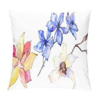 Personality  Purple, Yellow And White Orchid Flowers Isolated On White. Watercolor Background Illustration. Hand Drawn Aquarelle Flowers. Pillow Covers