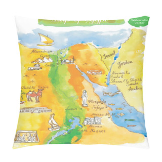 Personality  Watercolor Map Of Attractions Egypt Pillow Covers