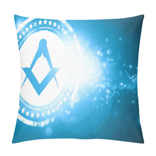 Personality  Blue Stamp On A Glittering Background: Masonic Freemasonry Symbo Pillow Covers