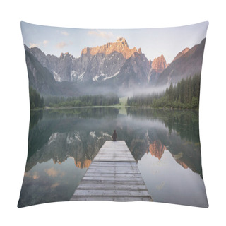 Personality  Reflection Of Mountain Mangart In Lake Laghi Di Fusi Pillow Covers