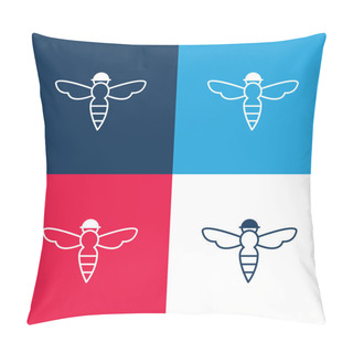 Personality  Bee With Sting Outline Blue And Red Four Color Minimal Icon Set Pillow Covers