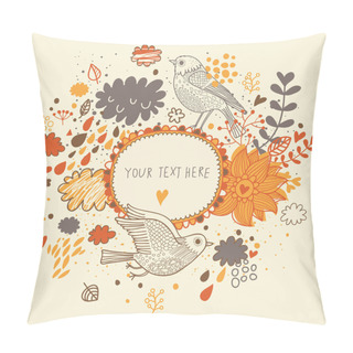 Personality  Nice Background In Autumn Colors With Vintage Birds. Vector Frame With Place For Text. Valentine's Day Card Pillow Covers
