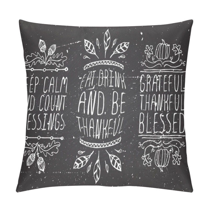 Personality  Hand-sketched typographic elements for thanksgiving design pillow covers