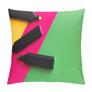 Personality  Top View Of Colorful Marker Pens On Multicolored Background  Pillow Covers
