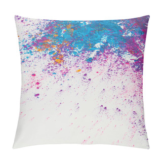 Personality  Top View Of Explosion Of Purple And Blue Holi Powder On White Background Pillow Covers